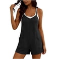 thumbnail image 5 of Rompers for Women Waffle Summer Casual Sleeveless Short Overalls Spaghetti Strap Shorts Jumpsuit with Pockets Black, 5 of 9