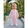thumbnail image 3 of RUINIXCW 2 Pcs Infant Girl Outfit Long Sleeve Crew Neck Goose Floral Print Footed Romper and Headband Set, 3 of 8