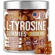 JOYLI L Tyrosine Gummies - All-Natural L-Tyrosine 1000mg Gummies - Helps with Depression and Anxiety Relief - Made in USA - Mood Boost, Cognitive & Focus Support Supplement - 60 Pcs Energy Gummies