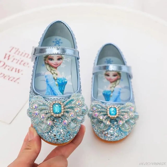 Disney-zapatos de fondo suave de dibujos animados para niña, zapatillas de princesa de Elsa, zapatos de cristal congelado, zapatos planos de cuero para niña con flores