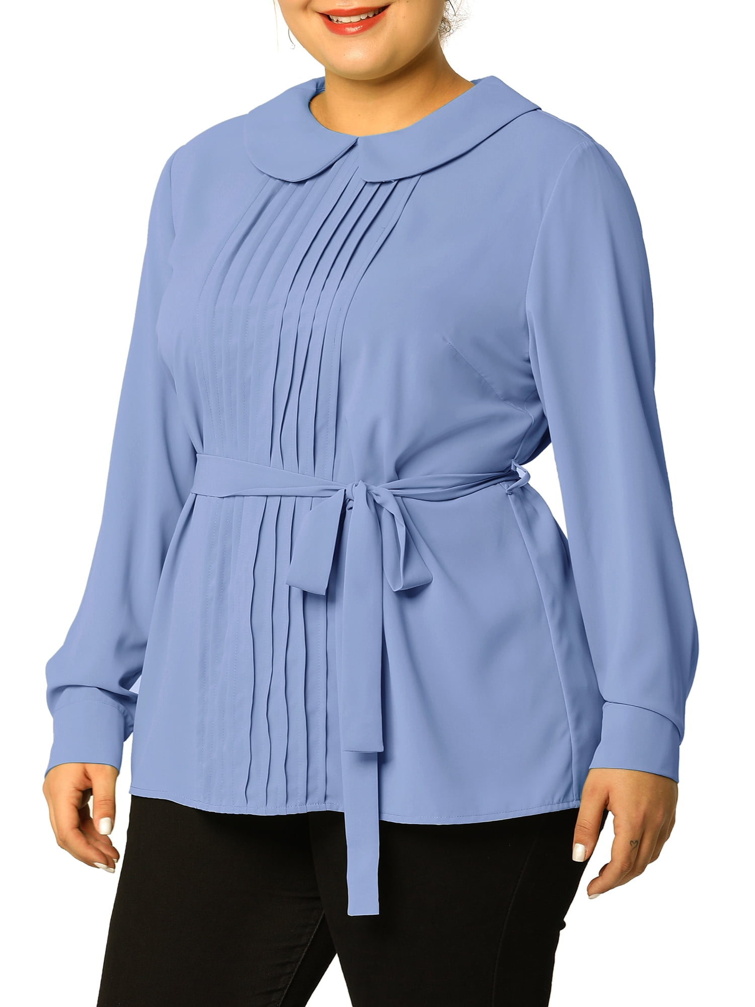Agnes Orinda Women's Plus Size Chiffon Tops Long Sleeve Pleated Peter