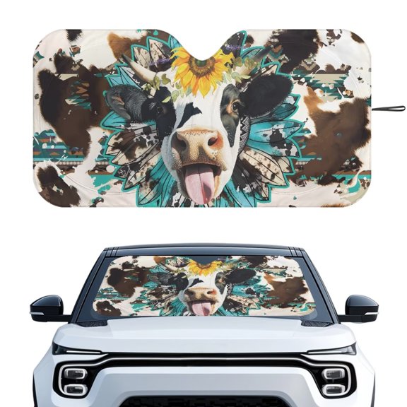 Xixirimido Car Windshield Sun Shade Foldable Sunshade Front Window Cover Sun Visor for Trucks SUVs Sedan Universal Car Interior Accessories, Cow Sunflower Cowhide