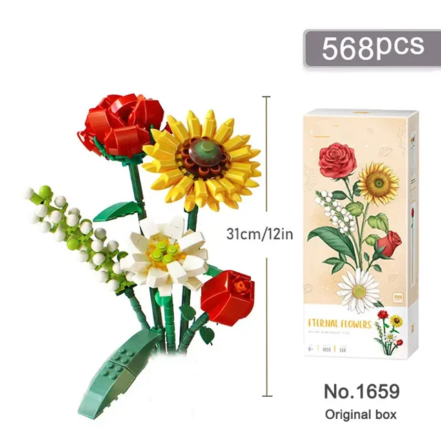 Mini Building Block Bouquet 3D Model Toy Home Decoration DIY Plant Potted Chrysanthemum Rose Micro-particle Assembly Building Blocks Children's Toys To Send Girlfriend Gifts1659 With BoxNosize Gao Jinjia unisex