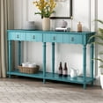 thumbnail image 2 of Console Sofa Table with 4 Drawers, 59'' x 15'' x 33'' Wood Buffet Sideboard Desk w/Bottom Shelf, Retro Tall Entryway Table w/ MDF panel for Kitchen Dining Room Cupboard, 220lbs, Grey, S9892, 2 of 9