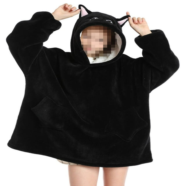 Adult Kids Winter Warm Wearable Blanket Big Hooded Sweatshirt Homewear With Front Pocket Oversized