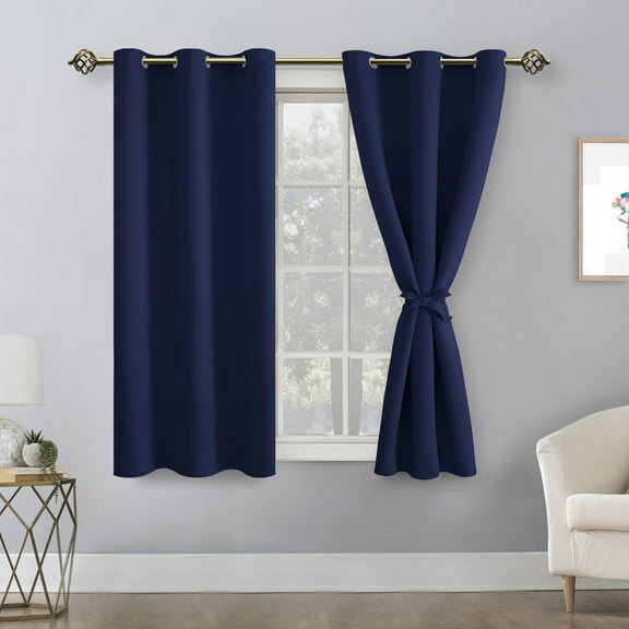 Hiasan Blackout Curtains for Bedroom - Thermal Insulated & Light Blocking Window Curtains for Living Room, 2 Drape Panels Sewn with Tiebacks, Navy Blue, 42 x 54 Inch