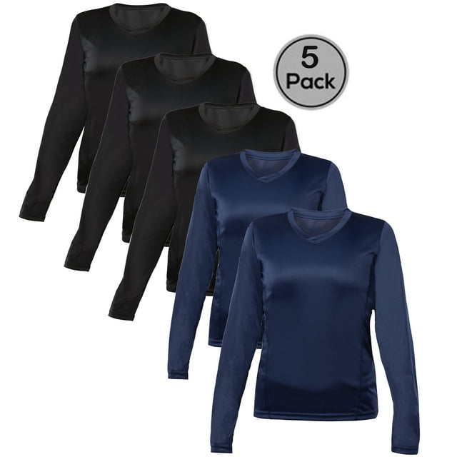 Blank Activewear Lot de 5 T-Shirts à Manches Longues pour Femmes, Tissu de Performance à Séchage Rapide