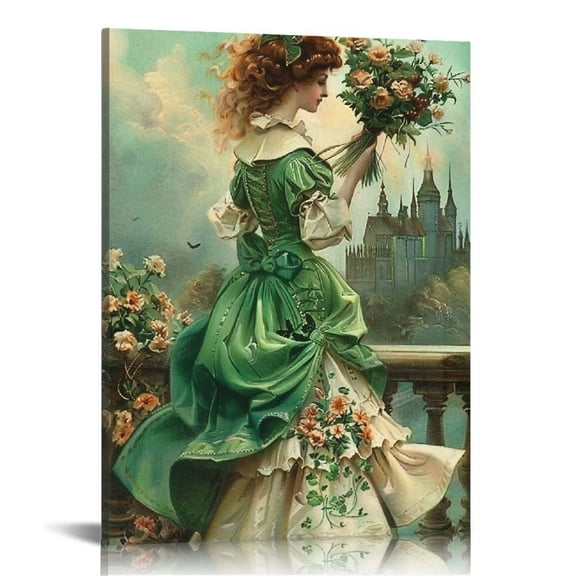 Acheng St Patrick's Day Canvas Wall Art Scroll Painting, Four-Leaf Clover, Dwarf, Girl Scroll Hanging Painting Panoramic Landscape Bathroom, Living Room, Bedroom, Office Wall Decoration pattern1