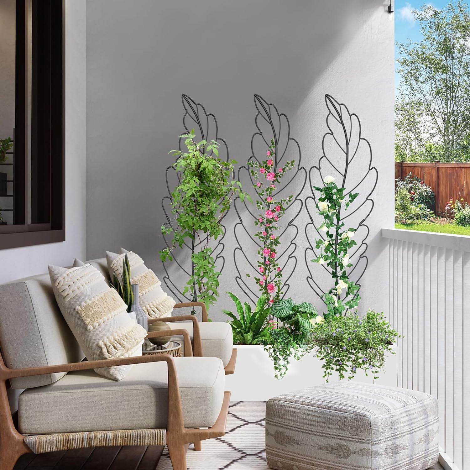 ABORON 3 Pack Leaf Metal Garden Trellis for Climbing Plants Outdoor, Metal Plant Trellis for Flowers Tomato Cucumber Rose Vegetable Support Garden Decoration