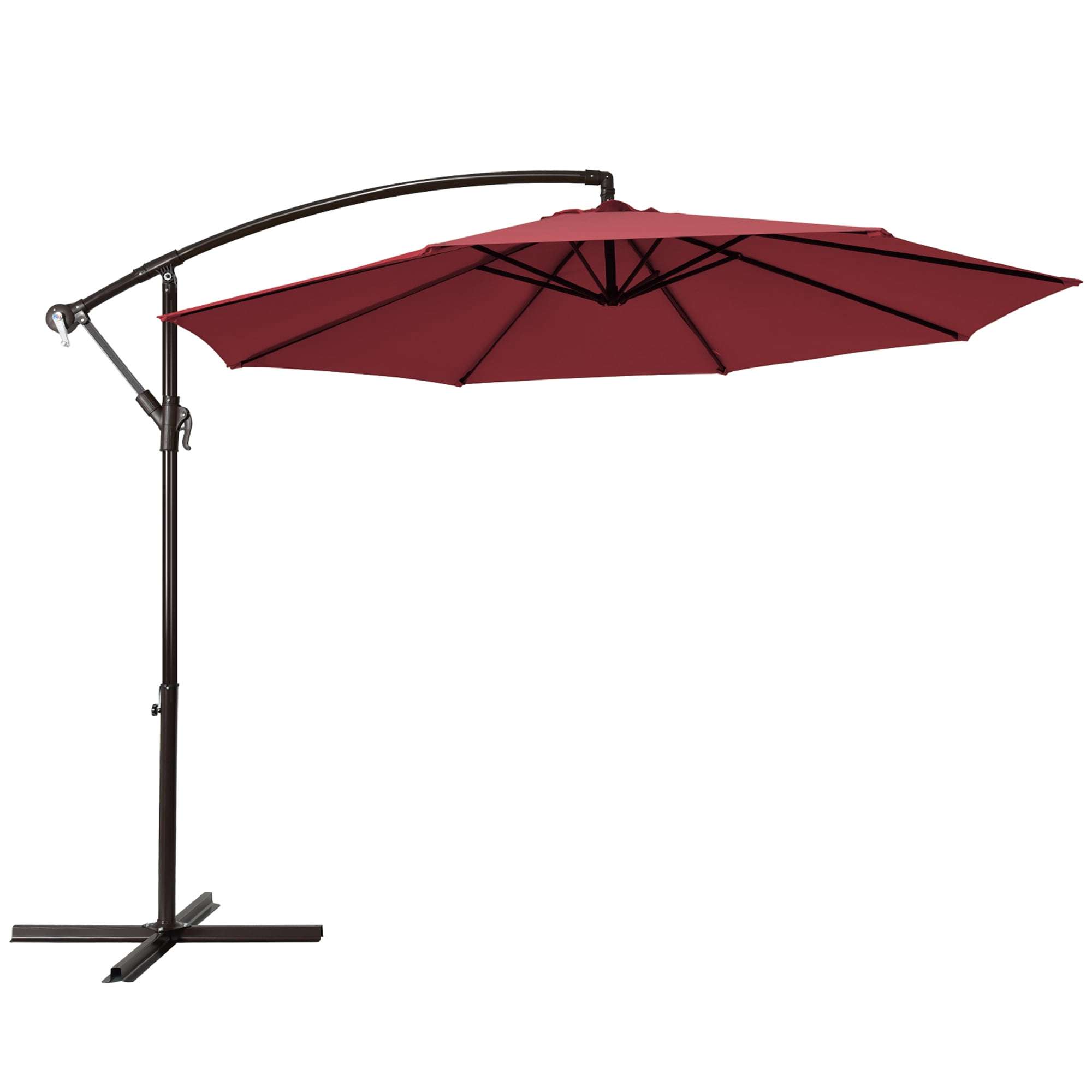 Gymax 10 ft Patio Cantilever Offset Umbrella Yard Garden Outdoor w/ 8 Ribs Burgundy