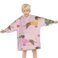 thumbnail image 3 of Colorful Funny Dachshund Blanket Hoodies for Kids 6-13YR Oversize Wearable Blanket Hoodies for Boys Girls Teens, 3 of 7