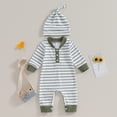 thumbnail image 2 of Bagilaanoe Newborn Baby Girl Boys Fall Jumpsuit Stripe Print Long Sleeve Bodysuit + Hat 3M 6M 12M 18M Infant Casual One Piece Romper, 2 of 7