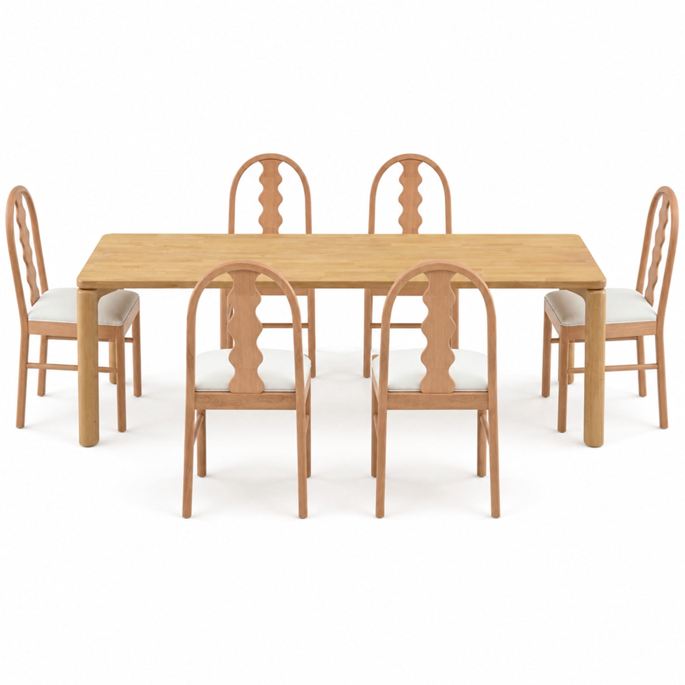 Christopher Knight Home 7-Piece Farmhouse Dining Table with Curved Back Chairs Set, Walnut+Natural+White