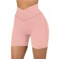 thumbnail image 7 of LIIPEE Women Yoga Shorts Solid Color Elastic High Waist Slim Fit Leggings Shorts With Pockets Female Stylish Shopping Outdoor Shorts,Pink,M, 7 of 7