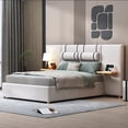 thumbnail image 2 of Full Size Upholstered Platform Bed with Built-in Charging Stations Design Headboard, 2 Extra Adjustable Head Back Pillows and 2 Storage Shelves, No Box Spring Needed, Beige, 2 of 7