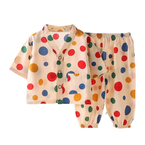 Wxolcjlv Toddler Girls Pajamas Sets Cute Print V-Neck Button Down Short Sleeve Top Pants Set Summer Soft Air Conditioning Loungewear Sleepwear Sets,2Pc,4 -5 Years