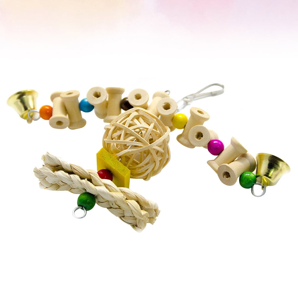 ELAYARD Beige Bird Swing with Wooden Pendant and Stainless Steel Buckle for Pet Parrots and Small Birds