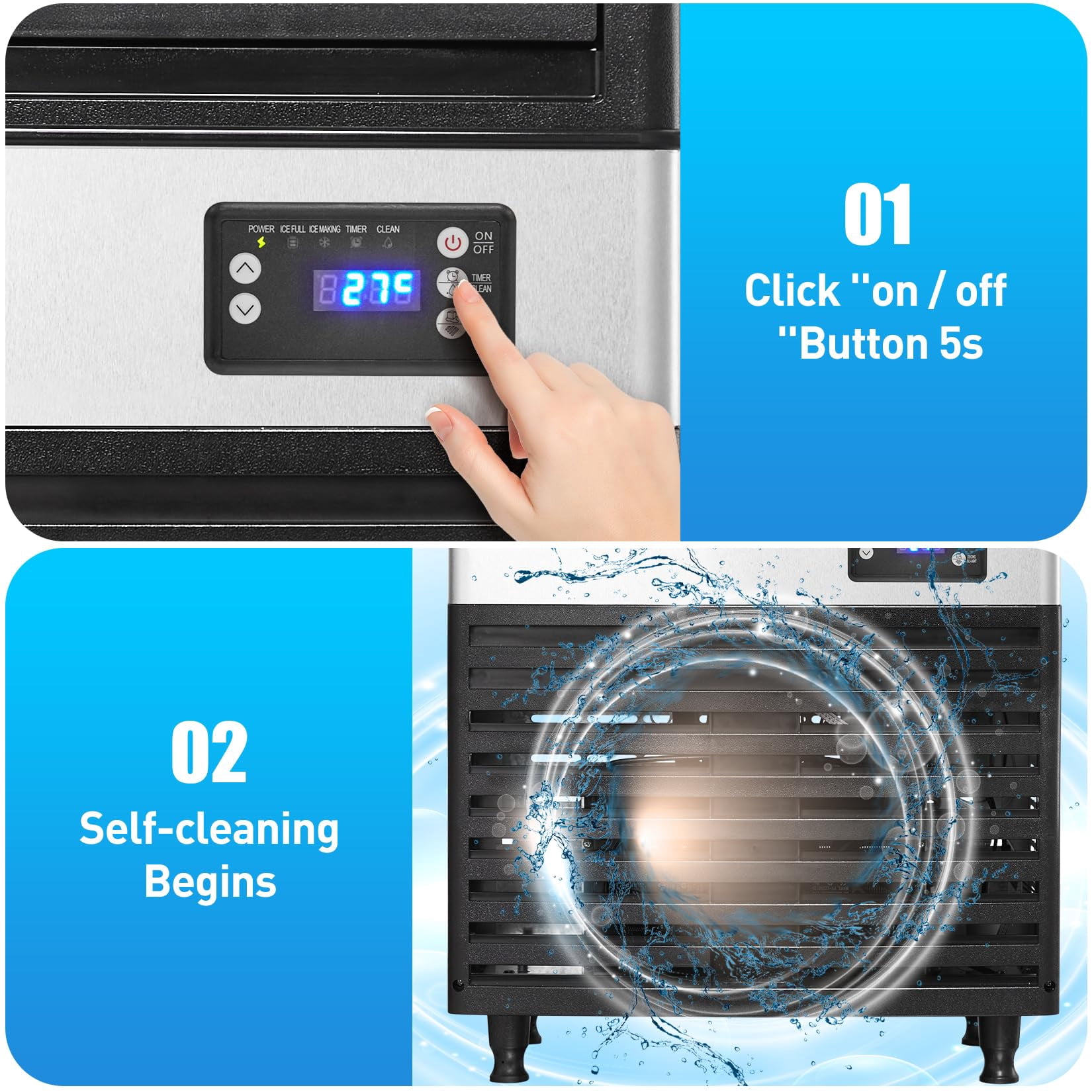 EastVita Multi-style Commercial Ice Maker Machine, with Storage Bin, Clear Ice Cubes, Counter Freestanding Ice Machine for Home/Party/Bar/Restaurant