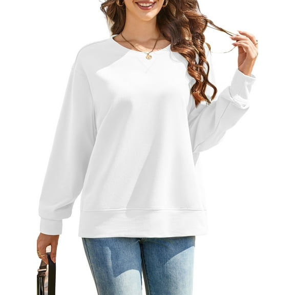 JYLFC Lightweight Sweatshirt for Women Crewneck Oversize Long Sleeve Shirts White XL