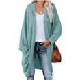 thumbnail image 2 of Open Front Women Casual Loose Knit Cardigan Bat Sleeve Waffle Jacket With Pocket, 2 of 4