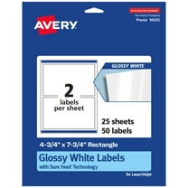 Avery Glossy White Rectangle Labels, 4.75" x 7.75", 50 Total