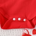 thumbnail image 5 of Valentine's Day Boys Girls Outfit Heart Print Long Sleeve Romper Suspender Pants Hat 3Pcs Toddler First Valentines Outfit Red 9 Months-12 Months, 5 of 7