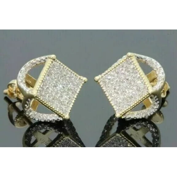 Men's Cluster 2.00Ct Round Cut Lab Created Diamond Stud Earring's Solid 14K Yellow Gold Plated Silver