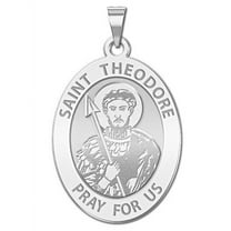 Saint Theodore - Oval Religious Medal - 3/4 inch x 1 inch" in Solid 14K White Gold