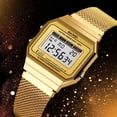 thumbnail image 3 of Classic Women's Digital Multifunction Sports Watch Stainless Steel Band Square Waterproof Electronic Led Watch, 3 of 6
