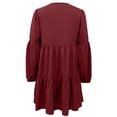 thumbnail image 7 of IROINNID Long Sleeve Dress for Women Notched Neck Button Solid Color Lantern Sleeve Ruffle A Line Dress Sales,Burgundy, 7 of 7