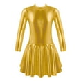 thumbnail image 2 of iixpin Girls Shinny Metallic Ice Skating Dress Dancewear Stage Performance Costume Kids Long Sleeve Gym Leotard Gold 6, 2 of 6
