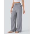 thumbnail image 4 of Women'S High Waist Drawstring Wide Leg Linen Blend Casual Pants with Pockets Gray L, 4 of 8