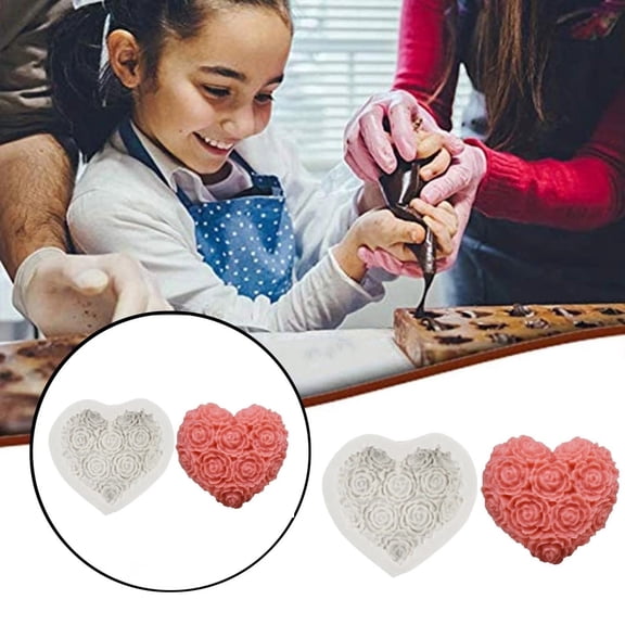 Heart Shaped Rose Flower Silicone Mould, Fondant Mold for Mother's Day, Wedding Cake Decor, Food Grade Non-Stick Candy & Chocolate Mould, Heart Silicone Mold White 1Pcs