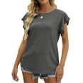 thumbnail image 2 of MOSHU Summer Blouses for Women Ruffle Sleeve Womens Tops Round Neck Casual Tshirts, 2 of 7