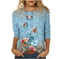 thumbnail image 1 of Pompotops T-shirt Mode Imprimé Ample Manches 3/4 Blouse Col Rond Tops Décontractés Liquidation, 1 of 5