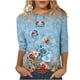 thumbnail image 2 of ICHUANYI Clearance Women's Fashion Printed Loose T-shirt 3/4 Sleeves Blouse Round Neck Casual Tops(Blue, XL) ICHUANYI WER2023081015329, 2 of 5