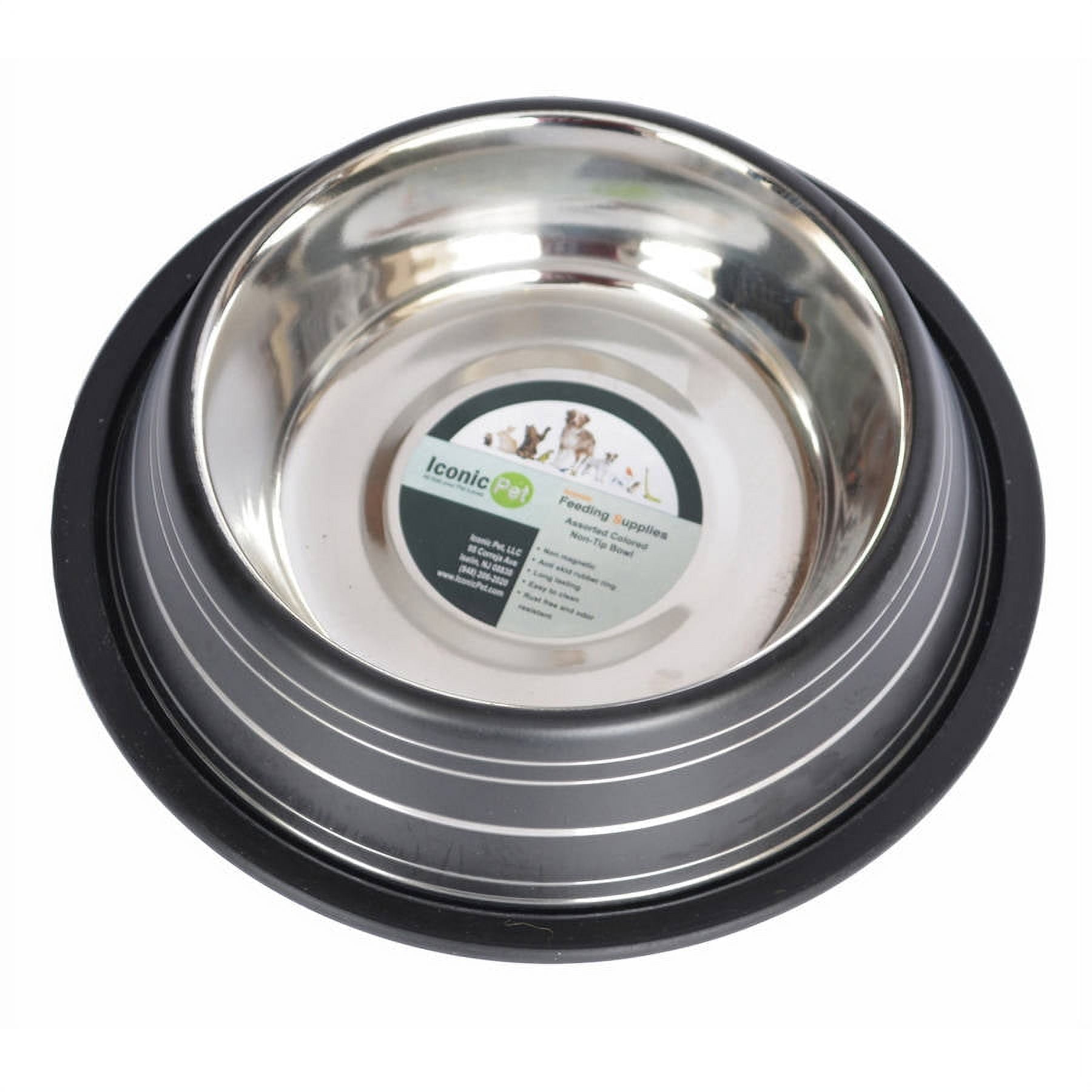 Iconic Pet Color Splash Stripe Non-Skid Pet Bowl, 16 Oz, Black