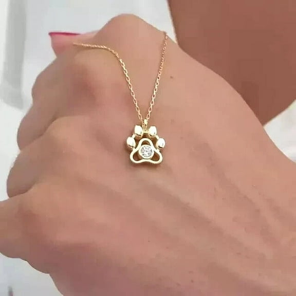 1Ct Round Cut Lab Created Diamond Dog Paw Chain Necklace 14K Yellow Gold Plated