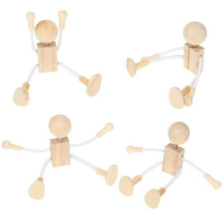 4 Pcs Shape Small Joint Doll Robots Wooden Toys DIY Hands-on Ability Toddler