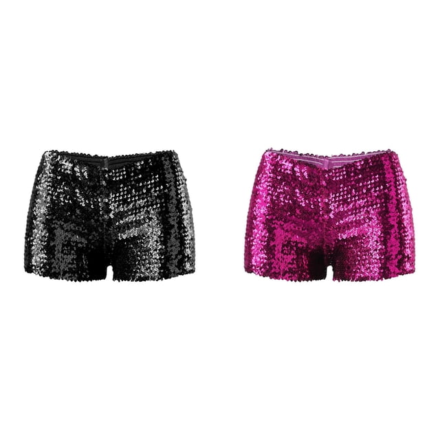 Lot de 2 (Rose Vif 1PCS & Noir 1PCS) Shorts pour Femmes Élégants Multipack Nouvelles Perles de Sequins Ds Robe de Performance Ensemble de Robes de Performance pour Femmes Shorts