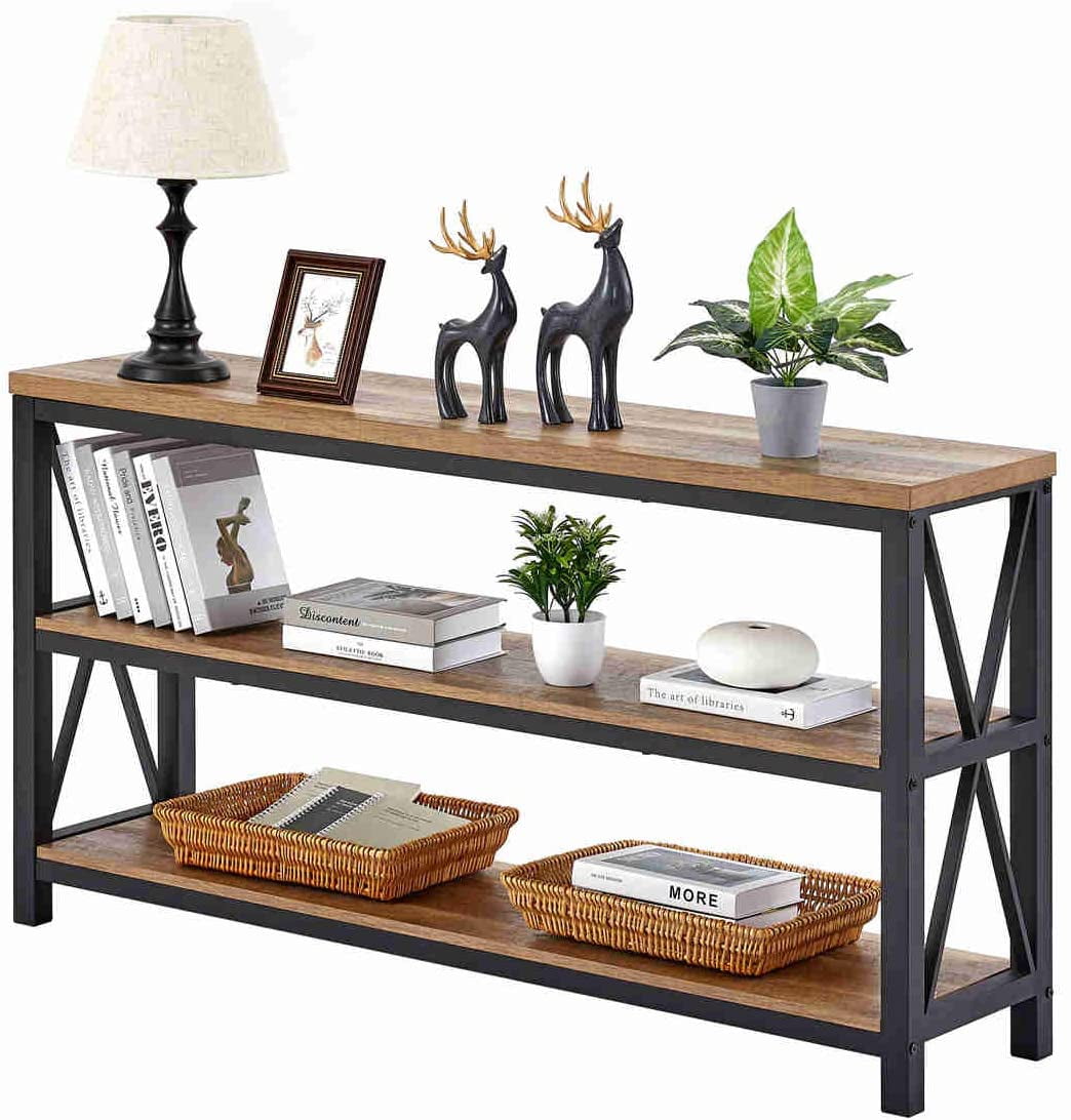 Grey Oak Finish Hallway Industrial Rustic Entryway Table with Storage Shelf for Living Room Hombazaar 3 Tier Console Sofa Table 47-Inch Long