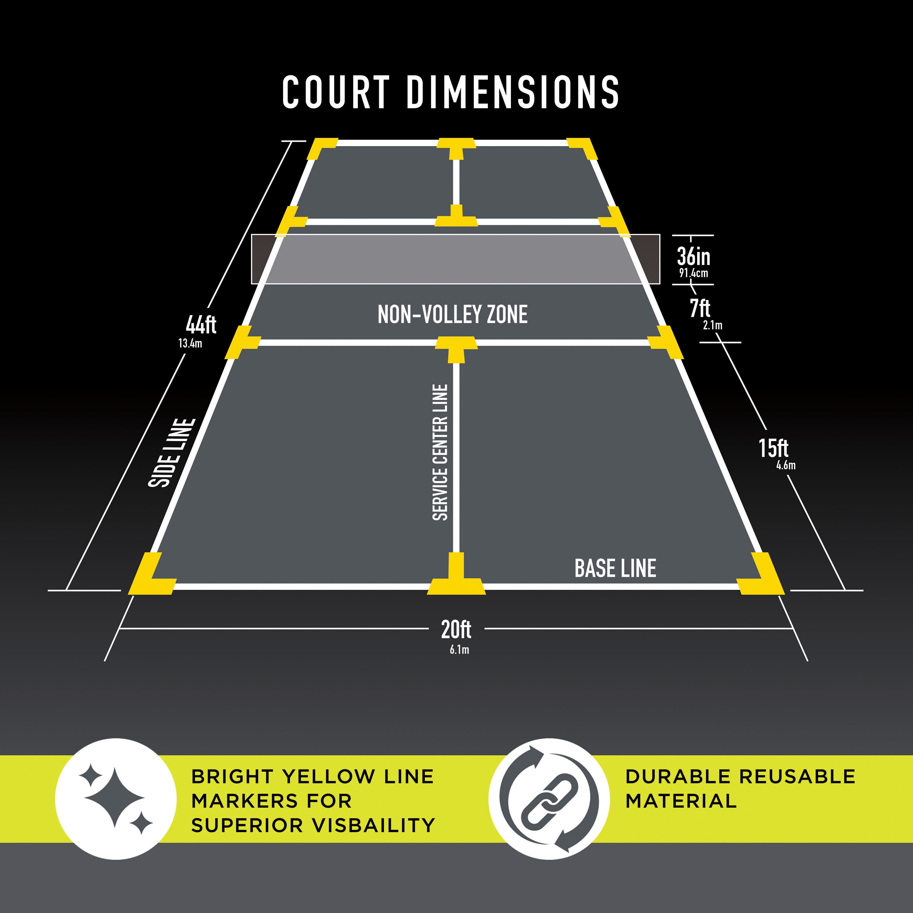 One Piece Complete Full Size Temporary Court Cortable Portable Pickleball Court Line Markers No Measuring Net not Included 