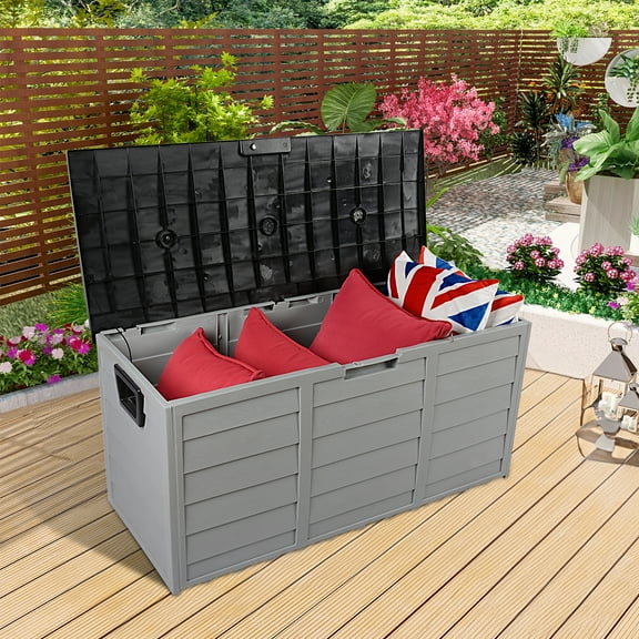 Aonewoe 75gal 260L Outdoor Garden Plastic Storage Mobile Waterproof Deck Box Outdoor Storage Box with Wheels for Backyard & Deck