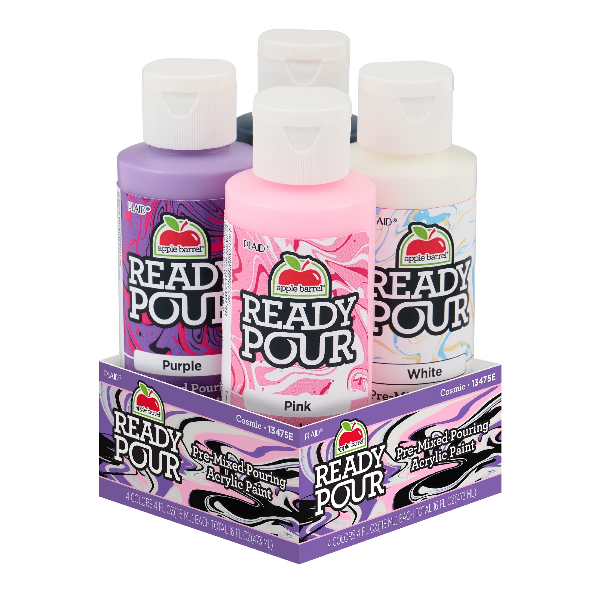 Apple Barrel Pre-Mixed Pouring Acrylic Craft Paint Set, 4 Pieces, Cosmic, 4 fl oz each