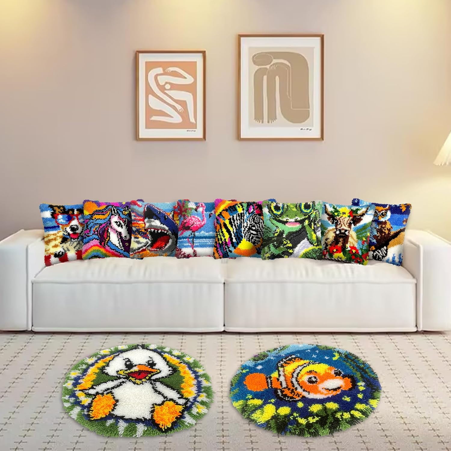 ShowNiceArt Latch Hook Kits for Adults, Cross-Stitch Cushion Cover for Home Sofa Decoration 17x17in