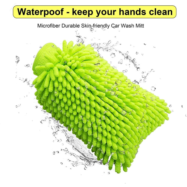 Car Wash Mitt 2 Pack - Large Size Microfiber Wash Mitt Car Cleaning Mitts  Premium Chenille Car Washing Gloves Winter Waterproof Car Wash Rag Sponge