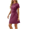 thumbnail image 1 of FAIWAD Robe d'Été pour Femme à Manches Courtes, Robe Plissée Ample, Mini-Robe Basique, T-Shirt Extensible, Robe Soleil, 1 of 5