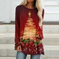 thumbnail image 2 of PATLOLLAV Womens Long Sleeve Floral Casual Shirts Solid O-Neck Pullover Loose Tunic Tops Christmas Tree Blouse, 2 of 6