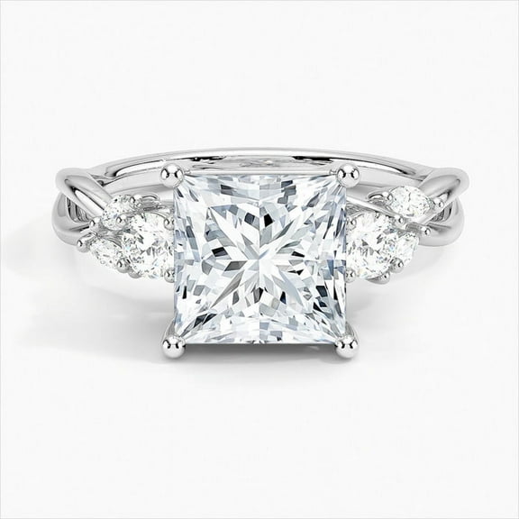 Zoya Jewel 2.2 Ct Princess Cut Diamond Ring - 14K White Gold Plated Engagement Ring - Wedding Jewelry for Her - Split Shank Christmas Gift - Stunning Anniversary Present - Women's Gift Ring