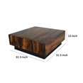 thumbnail image 5 of 32 Inch Rustic Coffee Table, Teak Wood Plinth Base, Grain Details, Brown- Saltoro Sherpi, 5 of 5